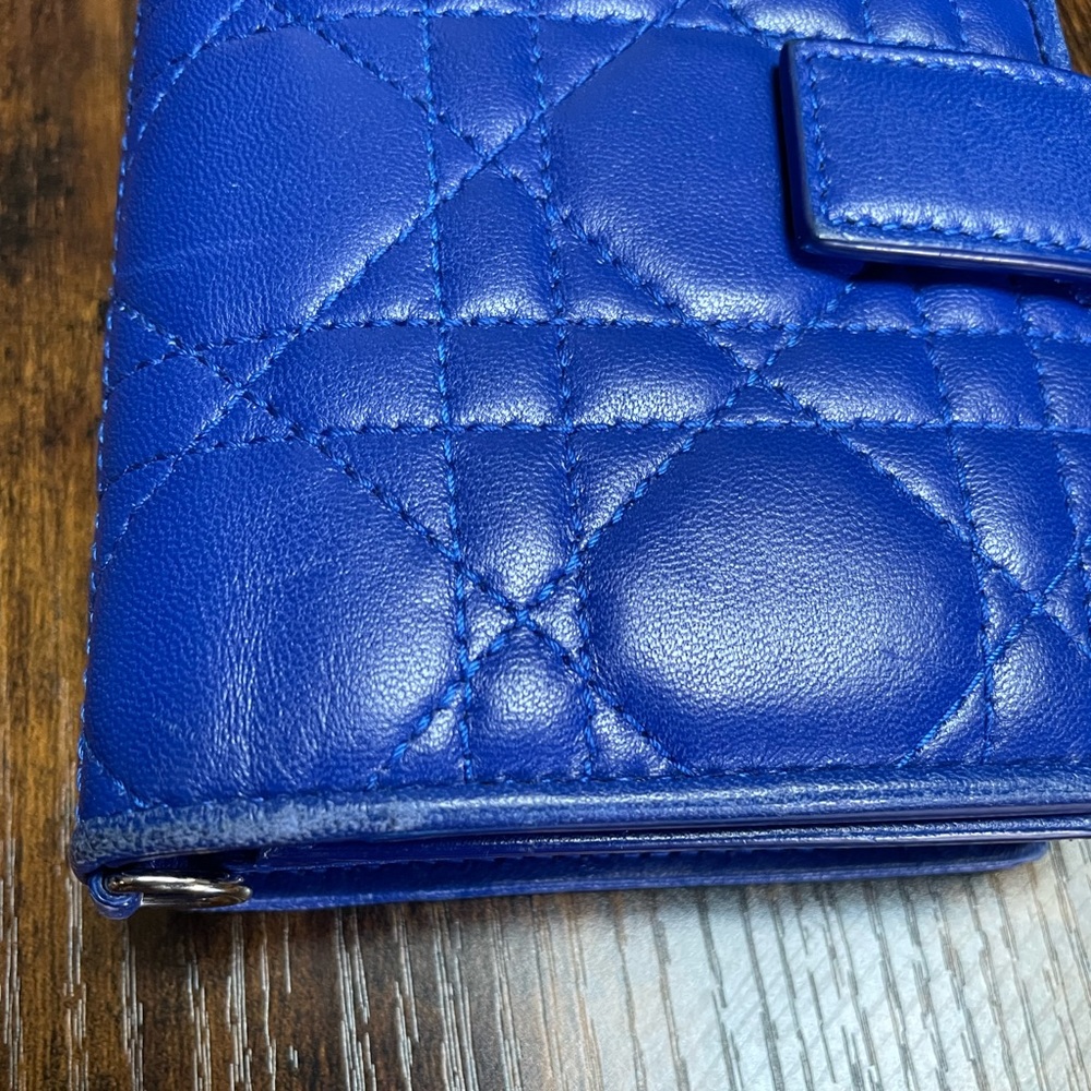 Christian Dior Quilt Lambskin Cannage Lady Dior Eden Wallet Blue - Picture 4 of 10